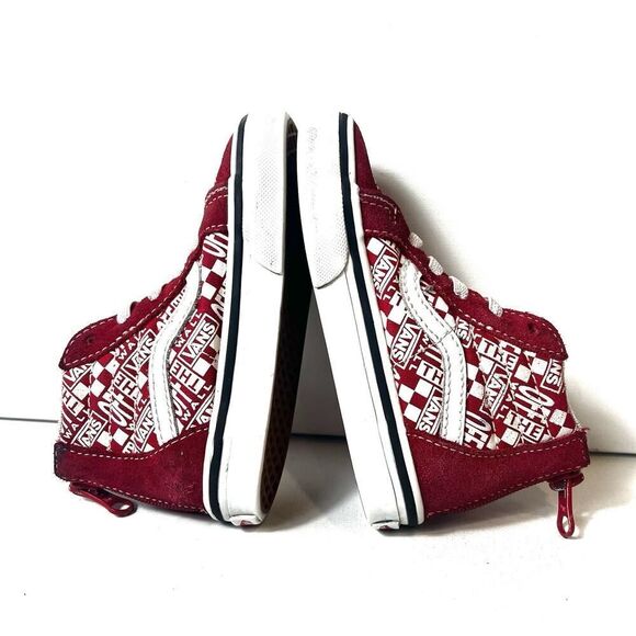 Vans Off The Wall Kid Toddler 7 Suede/Canvas Lace Up Shoe Sneaker Red Sk8 Hi Zip - Picture 6 of 12